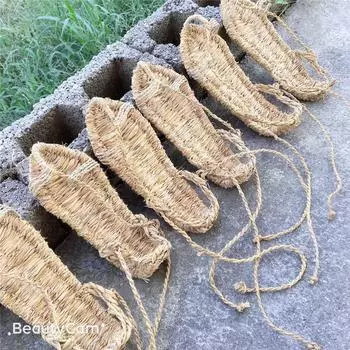 Модные роскошные новые сандалии ручной работы из плетеной травы для мужчин, летние ретро-сандалии для женщин, повседневные удобные сандалии из ротанговой травы 25 жёлтый