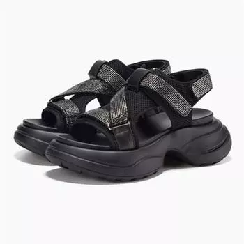 Модные роскошные сандалии на платформе со стразами для женщин 2024 года, летние сандалии на толстой подошве, легкие и удобные, спортивные сандалии на плоской подошве для женщин 35 серебряный