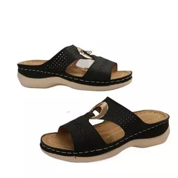 Модные роскошные сандалии женские пляжные тапочки на покатом каблуке полая подошва повседневные тапочки туфли на покатом каблуке ретро тапочки размер 35-44 35 темно-зеленого