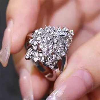 Модные Роскошные Серебристые Цветные Белые Камни Штабелируемые Цветочные Кольца Обручальное Кольцо Подарок на День Святого Валентина 6