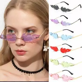 Модные роскошные солнцезащитные очки «кошачий глаз» женские винтажные неполяризованные солнцезащитные очки без оправы «огонь-пламя» трендовые узкие зеркальные линзы очки UV400