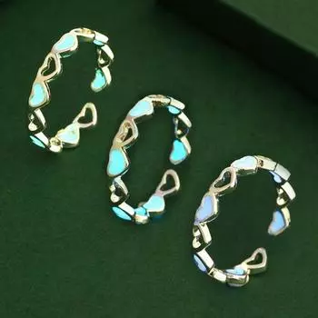 Модные роскошные светящиеся в темноте полые кольца в форме сердца Пара колец Светящиеся кольца