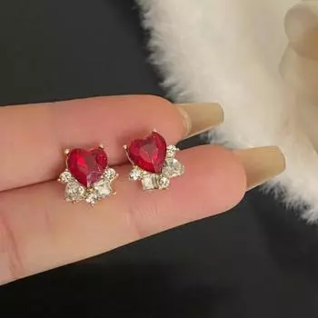 Модные роскошные темпераментные красные серьги с цирконом Love Personality Joker женские