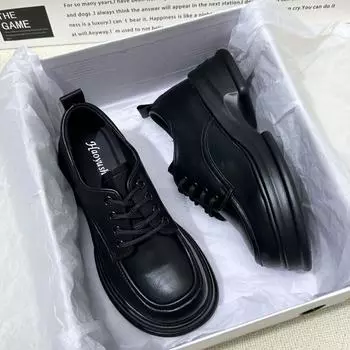 Модные роскошные туфли 2024 года, новые лакированные кожаные туфли Songgao на толстой подошве в британском стиле со шнуровкой и круглым носком в японском стиле, повседневные маленькие кожаные туфли 35