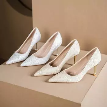 Модные роскошные туфли на шнуровке на тонких каблуках для свадебной вечеринки, женские туфли-лодочки с острым носком, элегантные туфли на высоком каблуке для женщин 34 белый