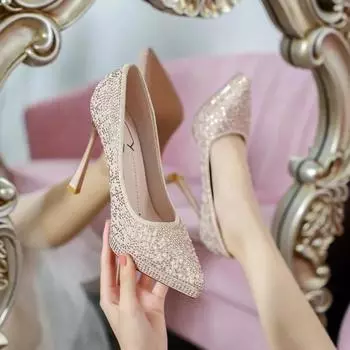 Модные роскошные туфли на шпильке с жемчугом, женские, весна 2024, дизайнерские туфли на высоком каблуке, женские туфли на тонком каблуке для вечеринок, бежевые, серебристые 35 серебряный