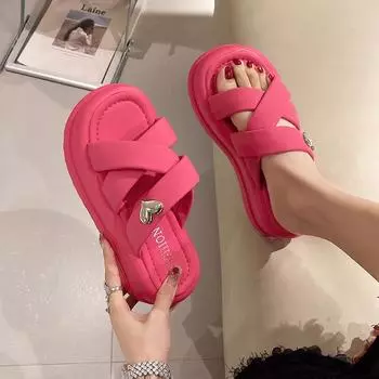 Модные роскошные туфли на высоком каблуке с толстой подошвой, летние модные легкие римские туфли, босоножки на платформе, шикарные пляжные пантуфли из искусственной кожи, китайская обувь 35 красный