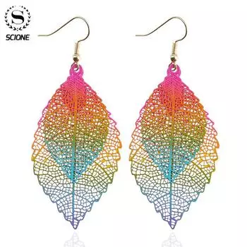 Модные роскошные висячие серьги в стиле бохо с двойным цветным листом, винтажные листья с длинными кисточками, женские ювелирные изделия синий