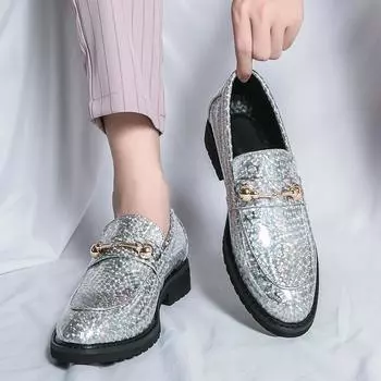 Модные роскошные высококачественные золотые яркие глянцевые мокасины мужские мягкие и удобные мужские ночные клубы толстая подошва повседневная обувь мужские туфли Lefu 38 синий