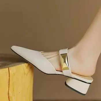 Модные роскошные заостренные металлические украшения женские туфли Muller дизайнерские повседневные женские полутапочки на платформе модные женские сандалии на высоком каблуке 34