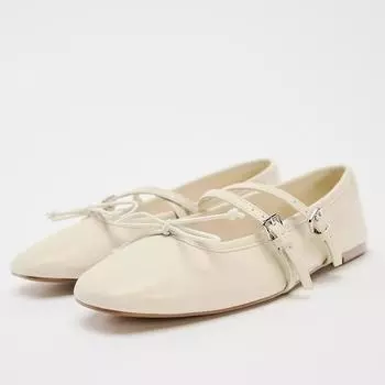 Модные роскошные женские босоножки из мягкой кожи, летние туфли 2024 года с пряжкой и ремешком, классический дизайн, бант, женские балетки Мэри Джейн 36 бежевый