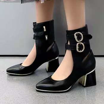 Модные роскошные женские ботильоны, белые, черные, красные, гладиаторские, короткие, с пряжкой, на низком каблуке, танцевальная летняя обувь для женщин, большой размер 45 34 чёрный
