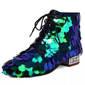 Модные роскошные женские ботильоны с пайетками, золотисто-серебряные, короткие, женские, сексуальные, на низком каблуке, весенне-зимние, танцевальные туфли, большой размер 48 34 чёрный