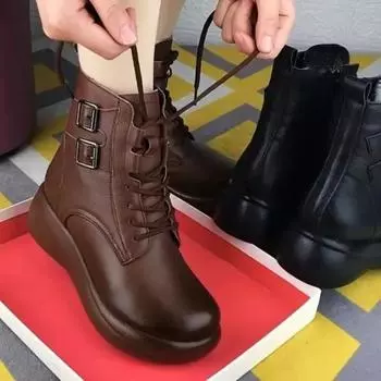 Модные роскошные женские сапоги, новые кожаные ботильоны, дизайнерская женская обувь на платформе, повседневная обувь в стиле ретро, ботинки челси, Botas Mujer 35 коричневый
