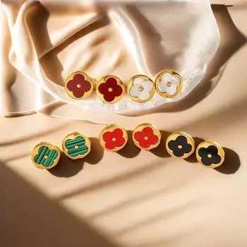 Модные роскошные женские серьги из титановой стали, антиаллергенные серьги с четырьмя листами клевера, высококачественные серьги с пряжкой чёрный