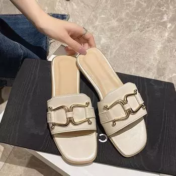 Модные роскошные женские тапочки с пряжкой, дизайн, небольшой стиль благовоний, повседневные женские сандалии на плоской подошве, внешняя одежда, летние женские шлепанцы на песчаном пляже 35 бежевый