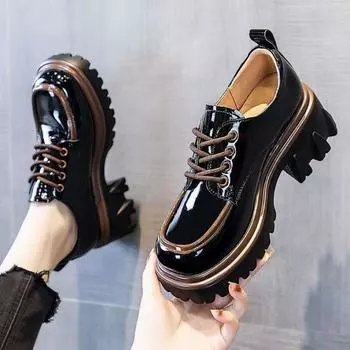 Модные роскошные женские туфли, лоферы, новинка от дизайнера, на платформе, с толстой подошвой, увеличивающие рост, туфли на шнуровке, туфли-лодочки 35