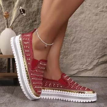 Модные роскошные женские туфли на плоской подошве с кристаллами, женские сексуальные повседневные туфли на платформе, женские туфли на плоской подошве со стразами, большие размеры 36-45. 36 белый