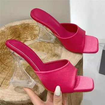 Модные роскошные женские туфли на высоком каблуке 10 см, шелковые, зеленые, персиковые, прозрачные, на каблуках, шлепанцы, мюли, элегантные женские туфли для вечеринок 35