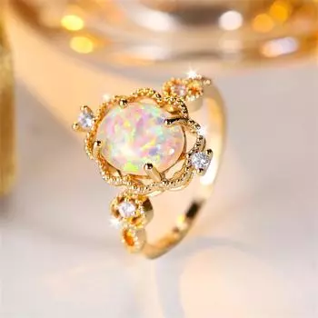 Модные роскошные золотые кольца овальной огранки с белым огненным камнем, корона, кольца принцессы, обручальные кольца, подарок на день Святого Валентина 6 белый