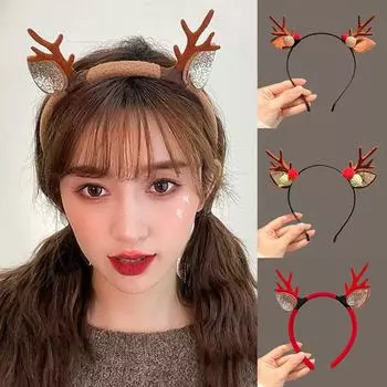 Модные рождественские обручи для волос, плюшевые оленьи рога, повязки на голову для оленей, праздничные подарки
