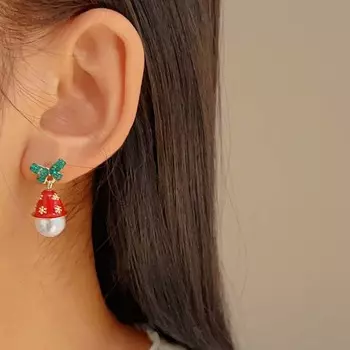 Модные рождественские зеленые серьги-бантики для ушей, женские изысканные маленькие серьги-колокольчики, рождественские подарки как