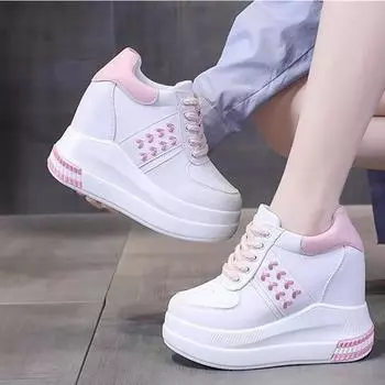 Модные розовые 11 см женские вулканизированные туфли на платформе повседневные кроссовки повышенного комфорта модные женские туфли на высоком каблуке белые кроссовки размер 34-39 34 чёрный