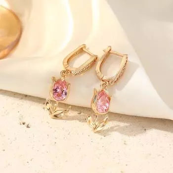 Модные розовые/фиолетовые тюльпаны висячие серьги для женщин кубический цирконий серьги ювелирные изделия вечерние аксессуары подарок на день святого валентина розовый