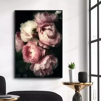 Модные розовые пионы с цветочными цветами, винтажные постеры и принты, Декор для гостиной, плакат, настенное искусство, печать на холсте, картина 21X30cm No Frame