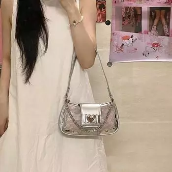 Модные розовые сумки Love Underarm Bags для женщин Корейская сладкая текстура сумка через плечо Женская универсальная сумка для поездок на работу (20cm<Max Length<30cm)