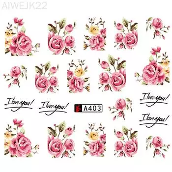Модные розы для дизайна ногтей, наклейки для переноса воды, наклейки, украшения для кончиков, аксессуары «сделай сам», 22 К