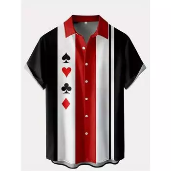Модные рубашки с полосатым принтом для мужчин, забавный 3D-узор в виде покера, футболка с коротким рукавом, летняя повседневная блузка с лацканами, уличный свободный кардиган S
