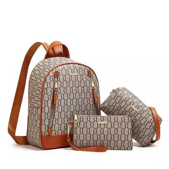 Модные рюкзаки для женщин, новый трендовый комплект из 3 предметов, сумки большой вместимости с кошельками, винтажные печатные сумки на двойное плечо