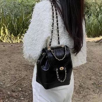 Модные рюкзаки из искусственной кожи с завязками Y2K, большая вместимость, сумка-рюкзак с клапаном и цепочкой, женская дорожная сумка через плечо, женские школьные сумки для студентов