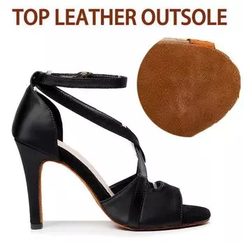 Модные сальса, джаз, танго, бальные квадратные тренировочные туфли для латинских танцев, женские атласные сандалии на высоком каблуке для танцев, черные 35