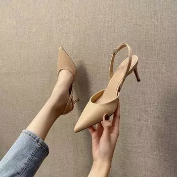 Модные сандалии 8 см с острым носком на тонком высоком каблуке с запахом щиколотки, черная женская обувь для банкетных вечеринок 33 абрикосовый