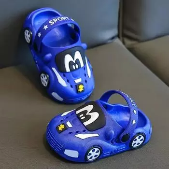 Модные сандалии без шнуровки с принтом автомобиля для мальчиков 21 синий