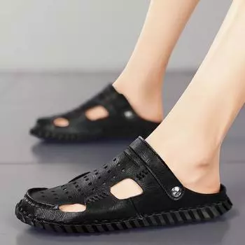 Модные сандалии для мужчин, повседневные туфли с отверстиями, легкие, нескользящие, дышащие, на плоской подошве, для спорта на открытом воздухе, пляжные, базовые сандалии, новинка 2024 года, лето 38 чёрный