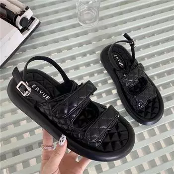 Модные сандалии для студентов на крючках и петлях, женские тапочки, летние сандалии, обувь для женщин, пряжка, ремешок, узор в виде ромба, сандалии женские 5 бежевый