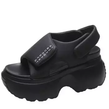 Модные сандалии для женщин 2024 года, летние новые римские сандалии на толстой платформе с завышенной танкеткой «рыбий рот» высотой 8 см 34 бежевый