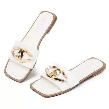 Модные сандалии для женщин на низком каблуке Muller Shoe с квадратным носком, женские тапочки, шлепанцы, кожаные пляжные женские тапочки с плоской подошвой 6