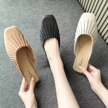 модные сандалии для женщин уличные тапочки новые летние универсальные сандалии с тонким каблуком и квадратным носком наружные тапочки обувь для женщин Zapatos 36 чёрный