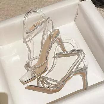 Модные сандалии-гладиаторы со стразами, сандалии-гладиаторы на высоком каблуке с ремешком на щиколотке, женские пикантные свадебные туфли на шпильке для свадебной вечеринки 42 золотой