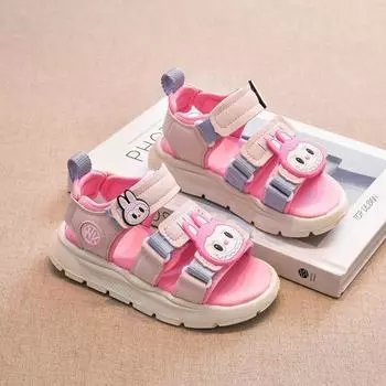 Модные сандалии Labubu для девочек, летняя детская пляжная обувь, сандалии-принцессы с открытым носком для девочек 26