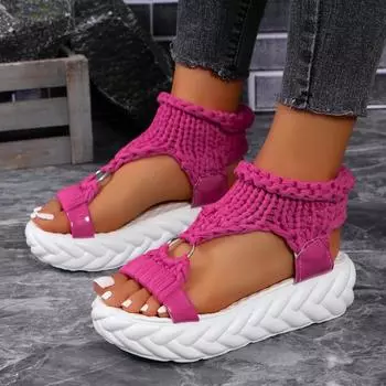 Модные сандалии, летние, новые, с круглым носком, с неглубоким воротом, с металлической ловушкой, противоскользящие, износостойкие, на плоской подошве, на среднем каблуке 37