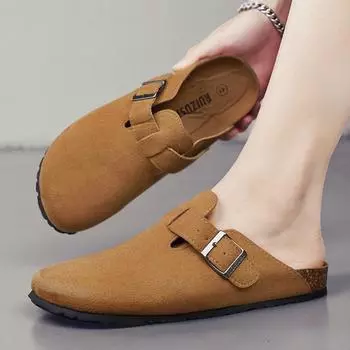 Модные сандалии мужские 2024 года для улицы и дома, высокое качество, модные повседневные классические тапочки с двумя пряжками для мужчин и женщин, унисекс, домашние удобные тапочки 36 коричневый