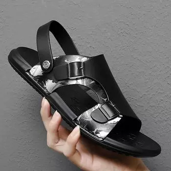 Модные сандалии мужские 2024 года, модные летние туфли для отдыха на открытом воздухе, полностью черные, нескользящие пляжные сандалии класса люкс, сандалии двойного назначения, водонепроницаемые 38 серый