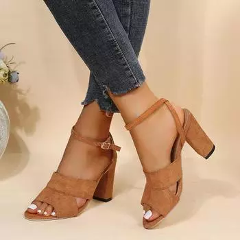 Модные сандалии на блочном каблуке, женская обувь, классические черные, бежевые женские сандалии, летняя обувь, элегантные брендовые сандалии с открытым носком 36