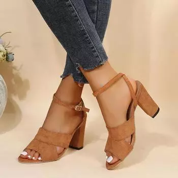 Модные сандалии на блочном каблуке, женская обувь, классические черные, бежевые женские сандалии, летняя обувь, элегантные брендовые сандалии с открытым носком 36 чёрный