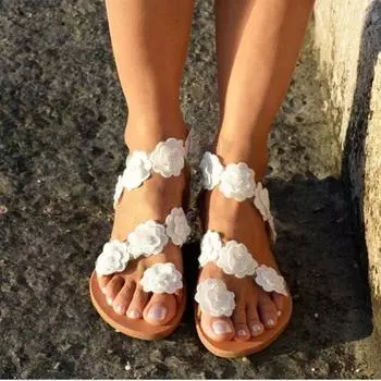 Модные сандалии на плоской подошве с цветочным принтом De Mujer Verano 2024, повседневные босоножки в богемном стиле, однотонные, с открытым носком, пляжная женская обувь 35-43 35 светло-коричневого